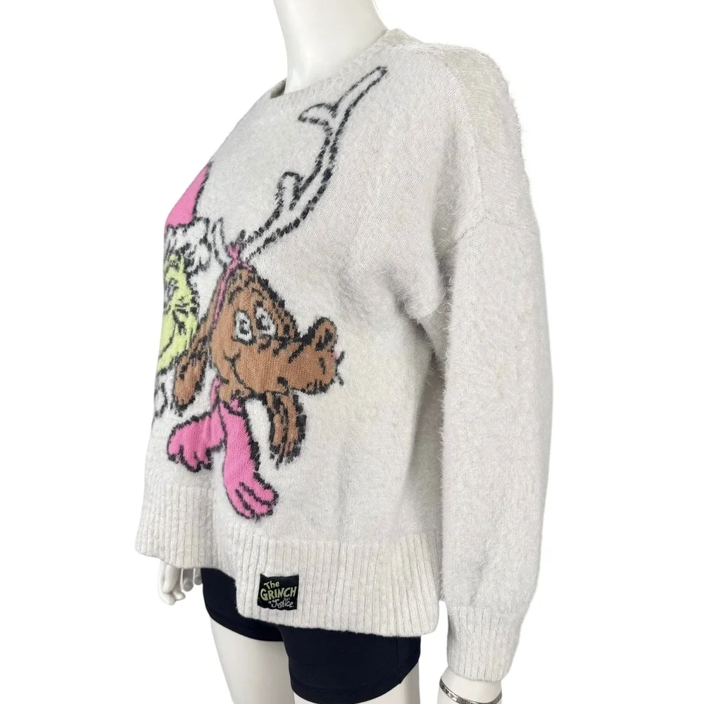 The Grinch X Justice Girls Fuzzy Knit Holiday Sweater Max Dr Seuss XL 16P/18P